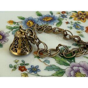 Vintage 50's Cini Sterling Gold Gold Vermeil Charm Bracelet with Filigree Bell